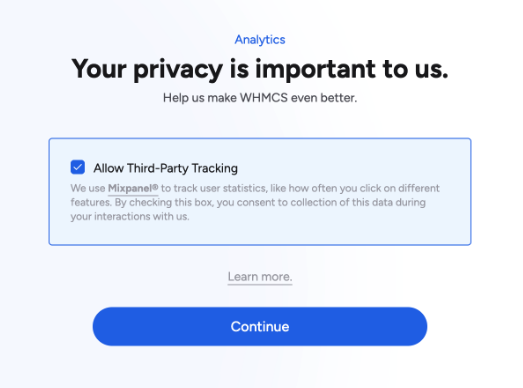 Consenting to analytics tracking in the Getting Started Wizard.