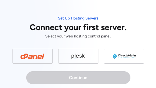 Adding your first hosting server in the Getting Started Wizard.
