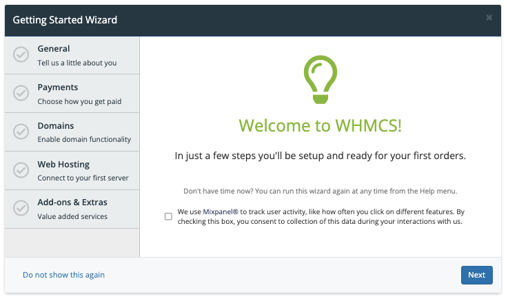 The first step of the Setup Wizard